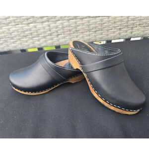 Lotta From Stockholm Swedish Handmade Wooden Leather Clogs Black Women's Size 36